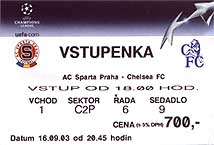 TICKET: Sparta Prague - Chelsea London 03-04 CL
